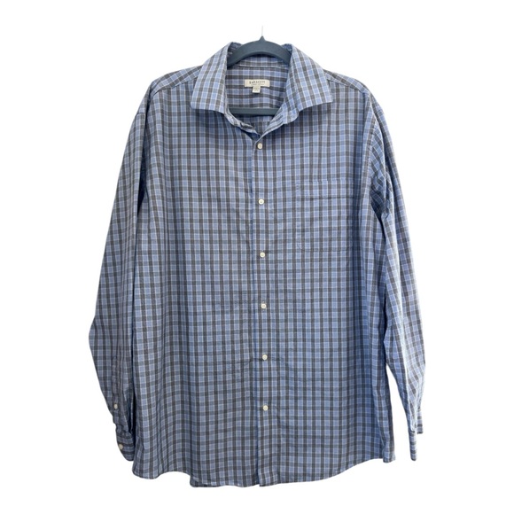 Barakett Men's Plaid Long Sleeve Button Down Shirt Blue Grey Size 17 36/37 - Picture 7 of 11